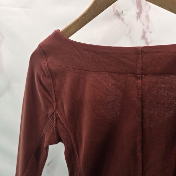 Free People Shirt Womens Large Red Brick Rust Long Ribbed Lace Up Tie Grommet - Picture 7 of 11